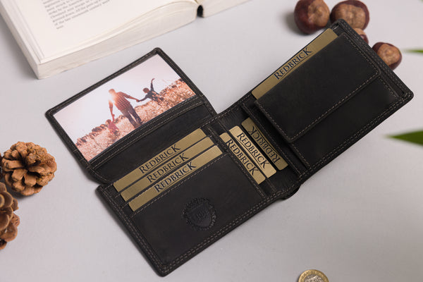 Personalised Engraved Bifold Black Hunter Leather Wallet With Coin Pocket