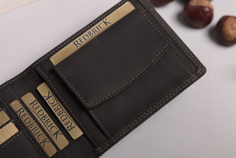 Personalised Black Leather Wallet – Bifold Hunter Style with Coin Pocket & RFID