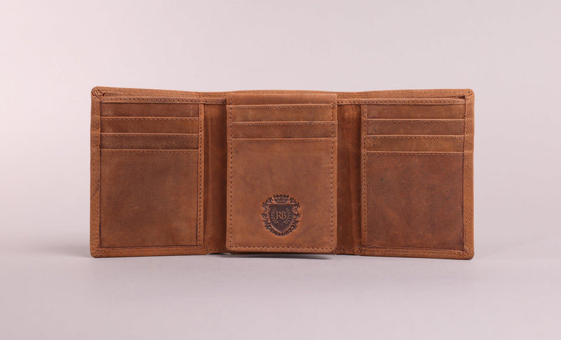 Personalised Engraved Trifold Cognac Hunter Leather Wallet
