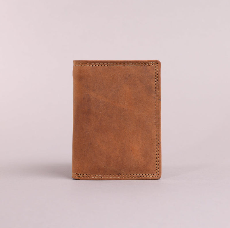 Personalised Engraved Trifold Cognac Hunter Leather Wallet