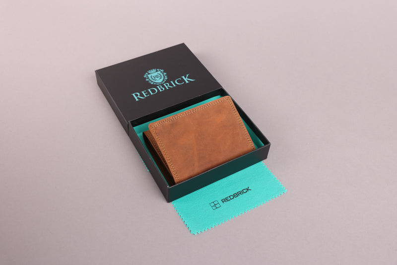 Personalised Engraved Trifold Cognac Hunter Leather Wallet