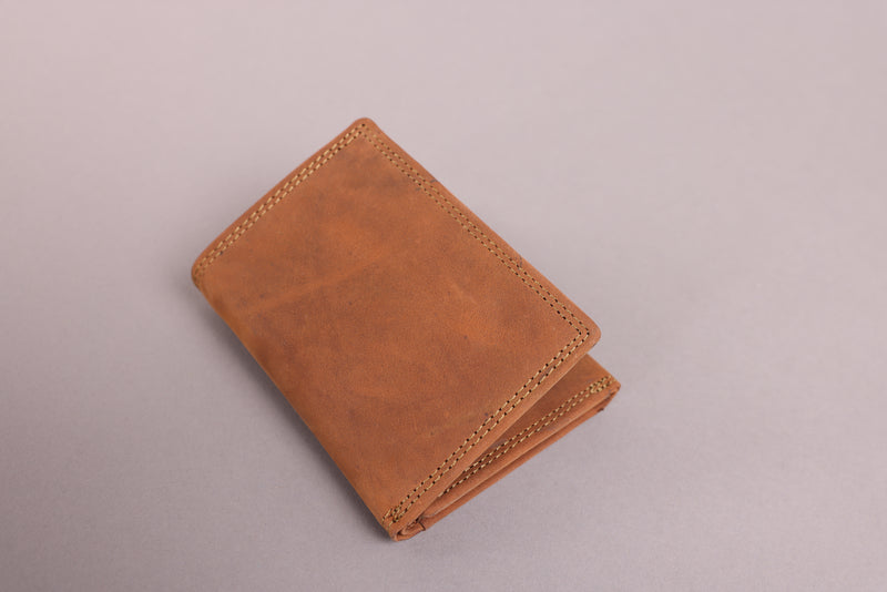 Personalised Engraved Trifold Cognac Hunter Leather Wallet