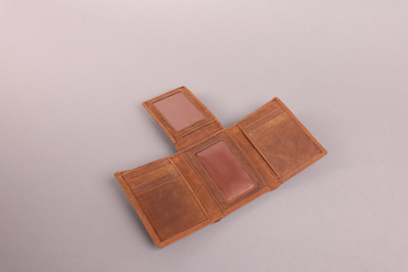Personalised Engraved Trifold Cognac Hunter Leather Wallet