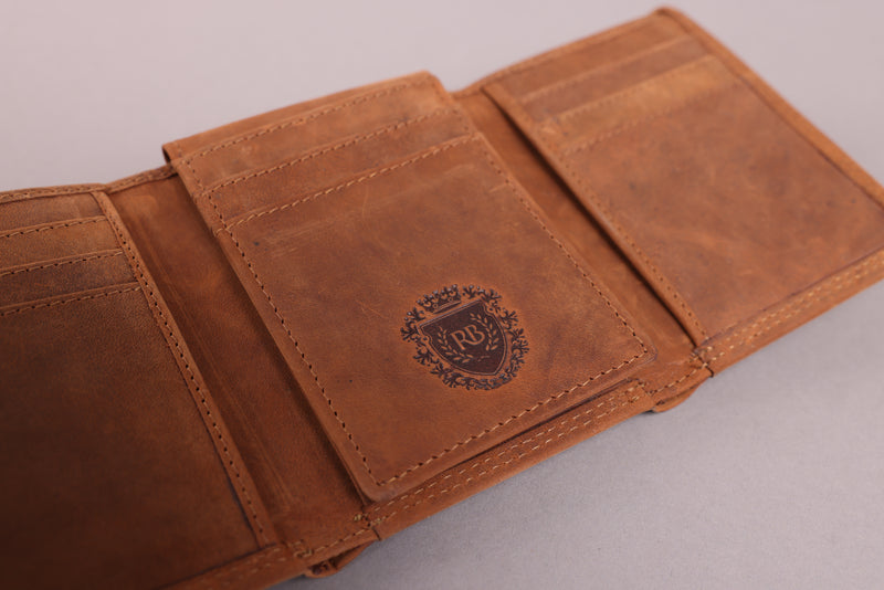 Personalised Engraved Trifold Cognac Hunter Leather Wallet