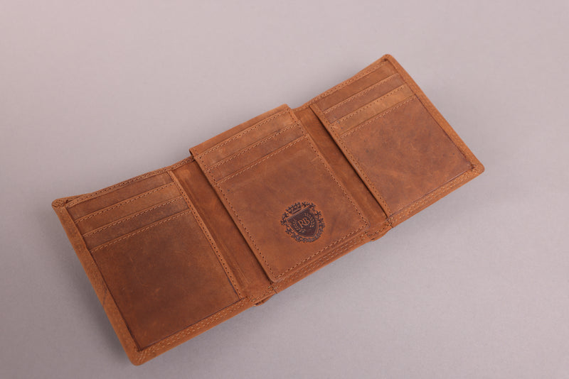 Personalised Engraved Trifold Cognac Hunter Leather Wallet