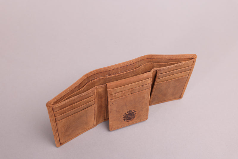 Personalised Engraved Trifold Cognac Hunter Leather Wallet