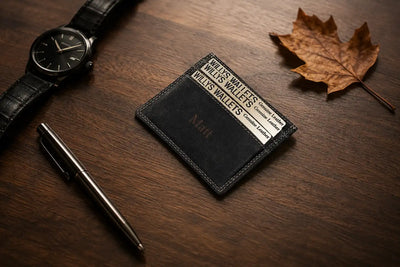 Personalised Black Leather Card Holder – Slim Hunter Wallet with RFID Protection