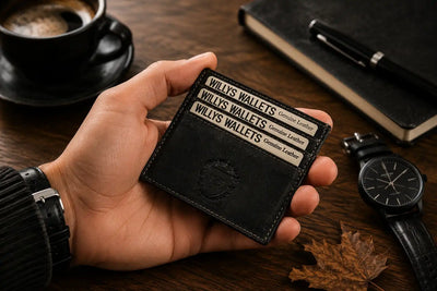 Personalised Black Leather Card Holder – Slim Hunter Wallet with RFID Protection