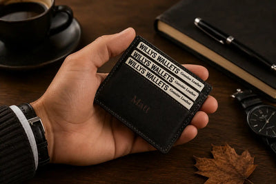 Personalised Black Leather Card Holder – Slim Hunter Wallet with RFID Protection