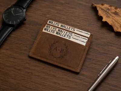 Personalised Cognac Leather Card Holder – Slim Hunter Wallet with RFID