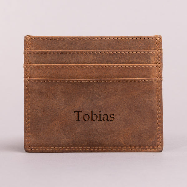 Personalised Engraved Cognac Hunter Leather Card Holder Wallet