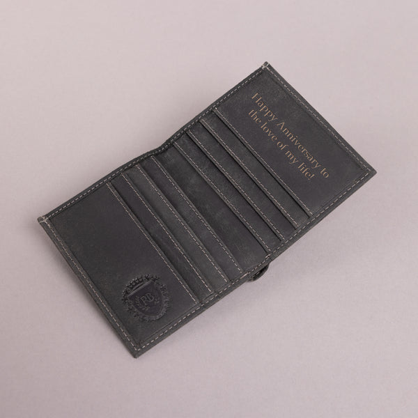 Personalised Engraved Black Hunter Leather Card Holder Wallet