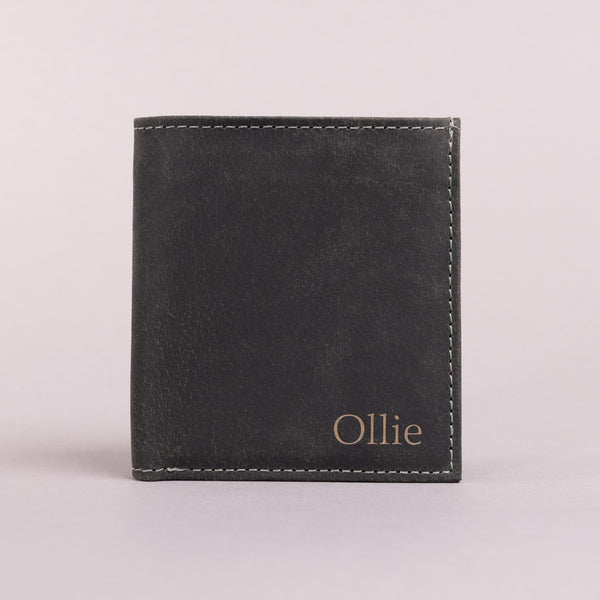 Personalised Engraved Black Hunter Leather Card Holder Wallet