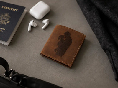 Personalised Cognac Leather Card Holder – Slim Hunter Wallet with RFID
