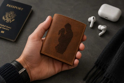 Personalised Cognac Leather Card Holder – Slim Hunter Wallet with RFID