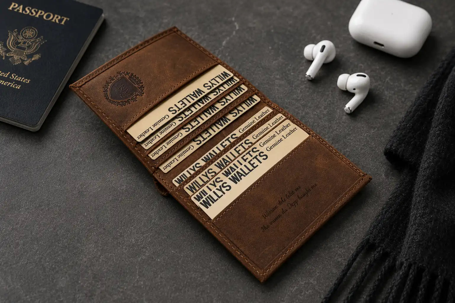 Personalised Cognac Leather Card Holder – Slim Hunter Wallet with RFID