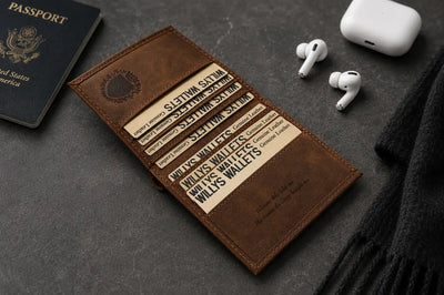 Personalised Cognac Leather Card Holder – Slim Hunter Wallet with RFID