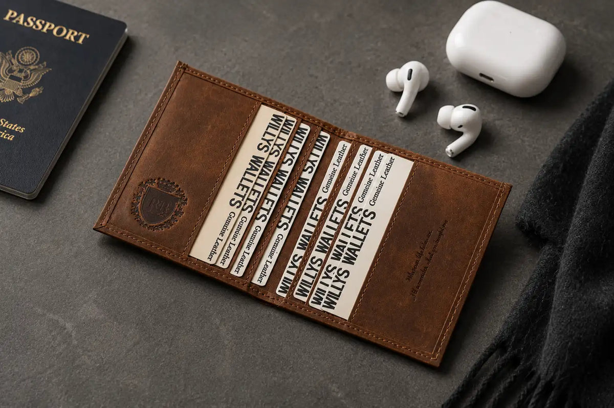 Personalised Cognac Leather Card Holder – Slim Hunter Wallet with RFID