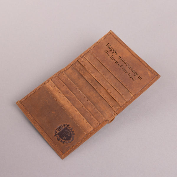 Personalised Engraved Cognac Hunter Leather Card Holder Wallet