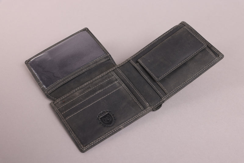 Personalised Engraved Bifold Black Hunter Leather Wallet With Coin Pocket