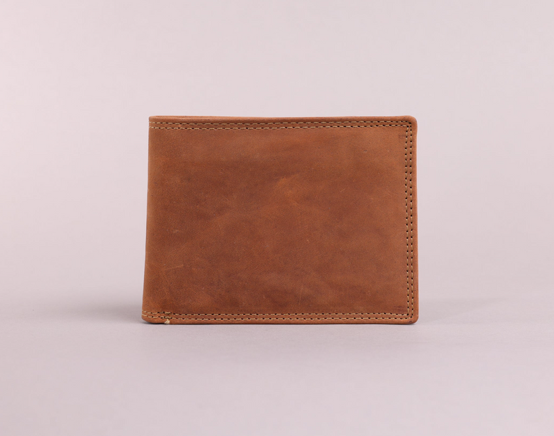 Personalised Engraved Bifold Cognac Hunter Leather Wallet With Coin Pocket