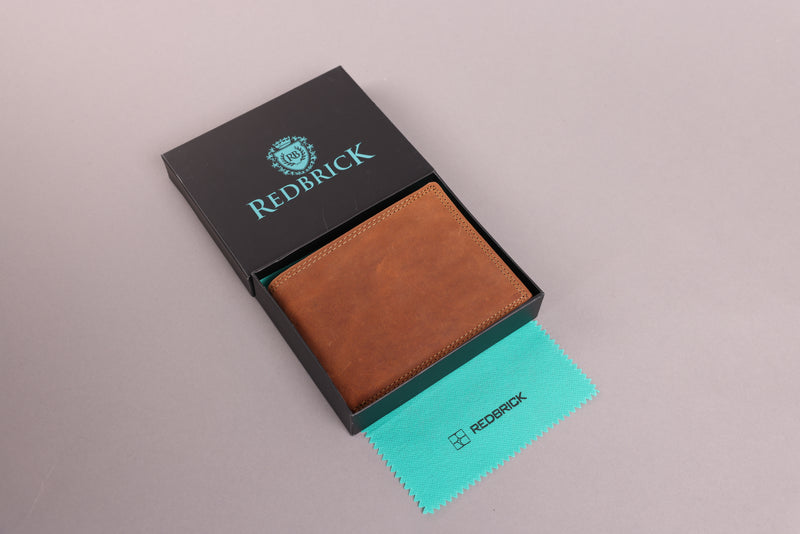 Personalised Engraved Bifold Cognac Hunter Leather Wallet With Coin Pocket