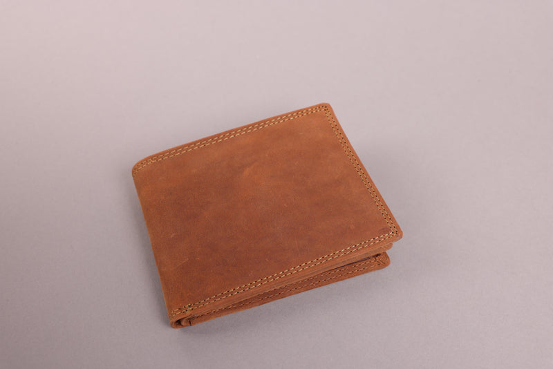 Personalised Engraved Bifold Cognac Hunter Leather Wallet With Coin Pocket