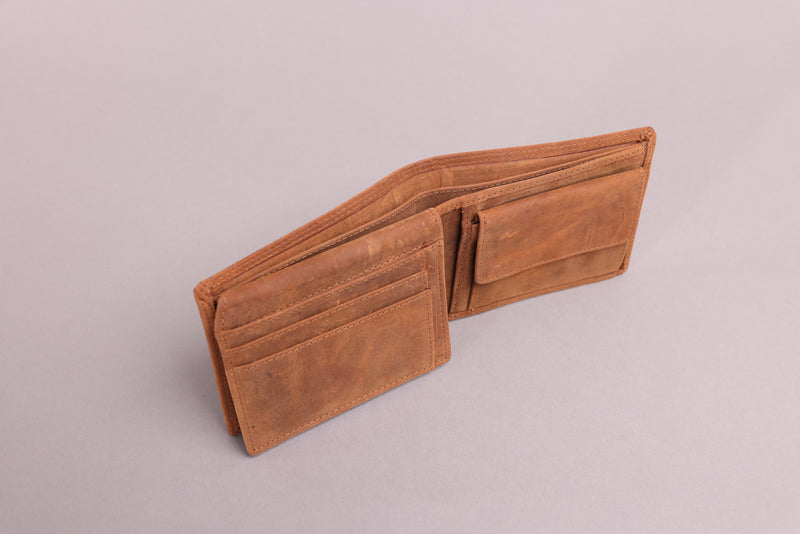 Personalised Engraved Bifold Cognac Hunter Leather Wallet With Coin Pocket