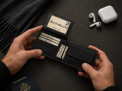 Personalised Black Leather Wallet – Bifold Hunter Style with Coin Pocket & RFID