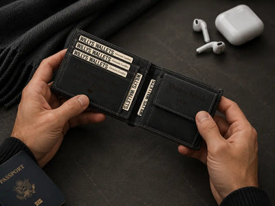 Personalised Black Leather Wallet – Bifold Hunter Style with Coin Pocket & RFID