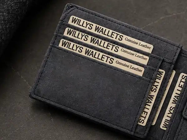 Personalised Navy Leather Wallet – Bifold Hunter Style with Floral Exterior & RFID
