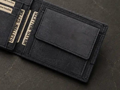Personalised Navy Leather Wallet – Bifold Hunter Style with Floral Exterior & RFID