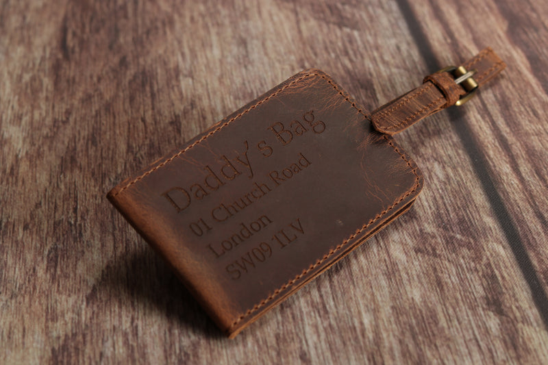 Personalised Engraved Brown Leather Luggage Tag