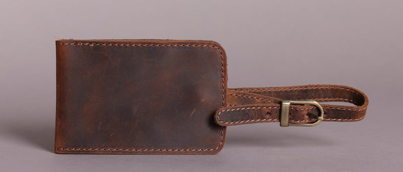 Personalised Engraved Brown Leather Luggage Tag