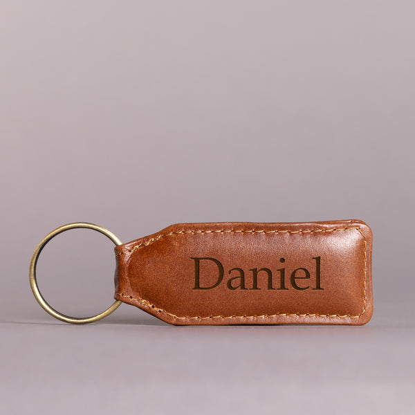 Personalised Engraved Brown Leather Keyring