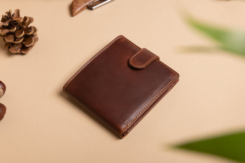 Personalised Engraved Brown Bifold Leather Wallet With Coin Pocket