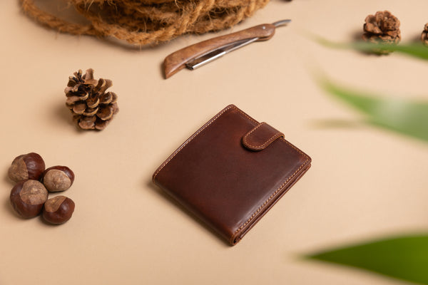 Personalised Engraved Brown Bifold Leather Wallet With Coin Pocket