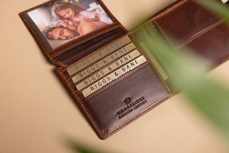 Personalised Engraved Brown Bifold Leather Wallet With Coin Pocket
