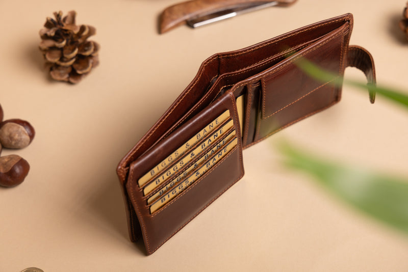 Personalised Engraved Brown Bifold Leather Wallet With Coin Pocket