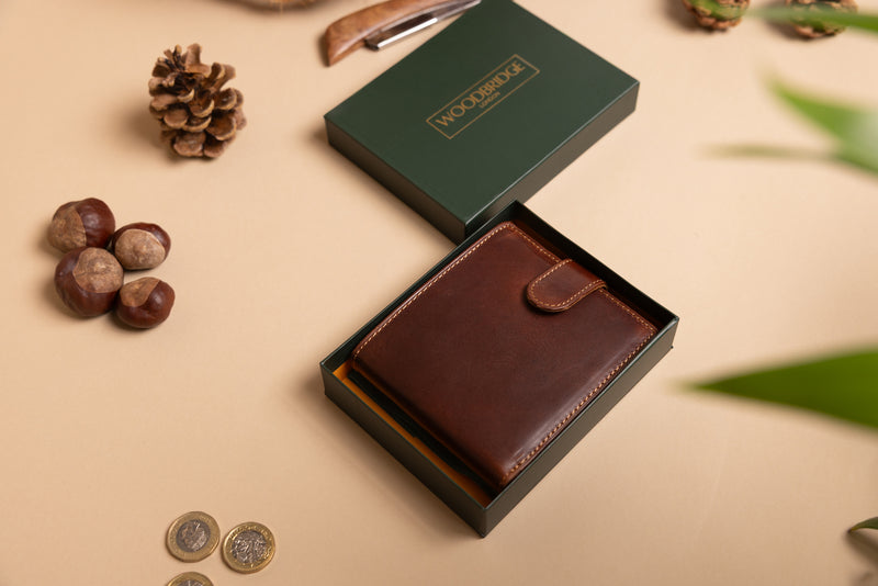 Personalised Engraved Brown Bifold Leather Wallet With Coin Pocket