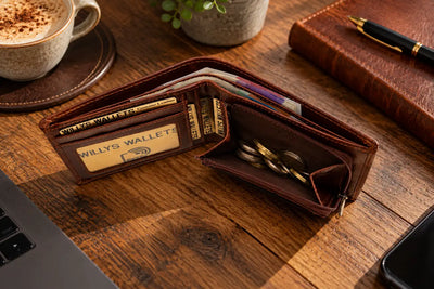 Personalised Brown Leather Wallet – Bifold with Zip Coin Pocket
