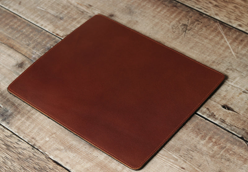 Personalised Engraved Dark Brown Leather Mouse Mat, Desk Pad