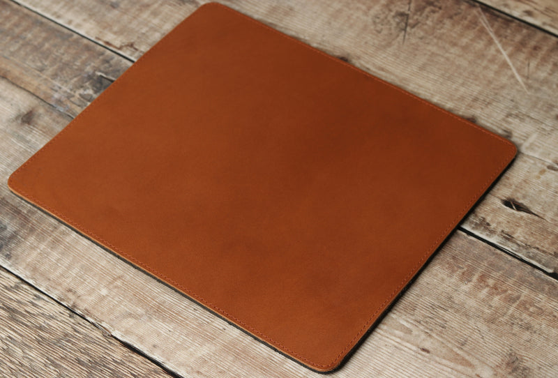 Personalised Engraved Tan Leather Mouse Mat, Desk Pad