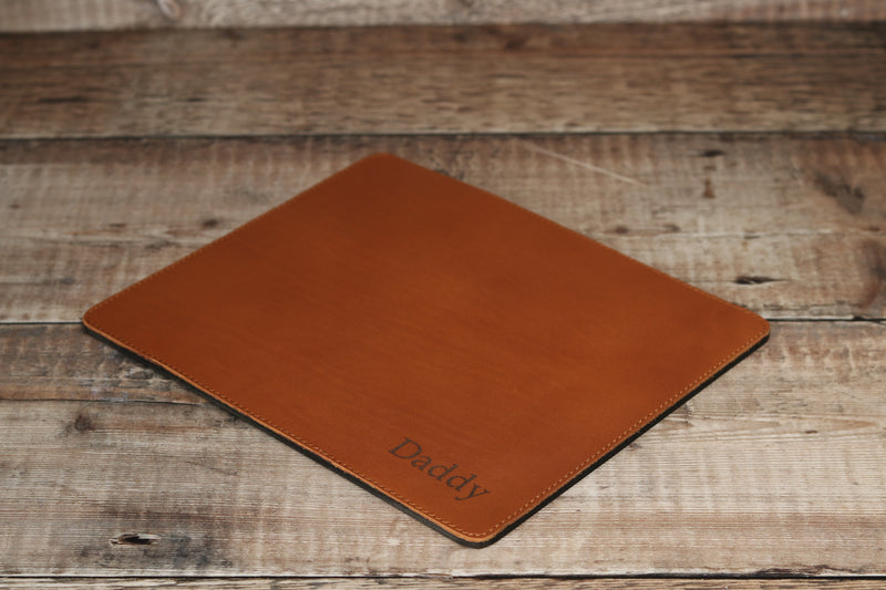 Personalised Engraved Tan Leather Mouse Mat, Desk Pad