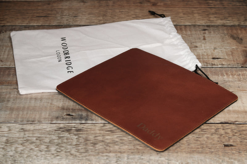 Personalised Engraved Dark Brown Leather Mouse Mat, Desk Pad