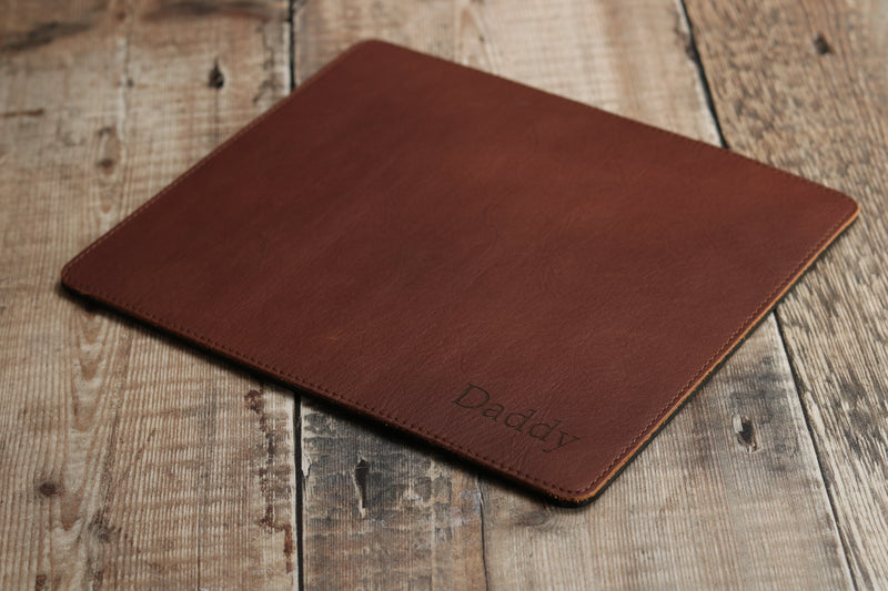 Personalised Engraved Dark Brown Leather Mouse Mat, Desk Pad