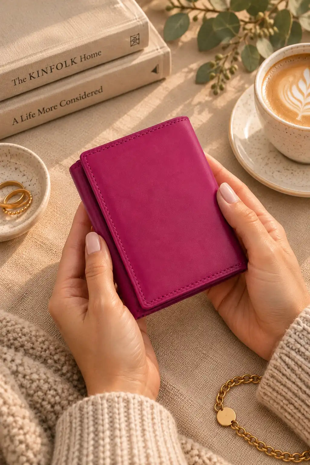 Personalised Pink Leather Purse for Women | RFID Wallet with 18 Card Slots