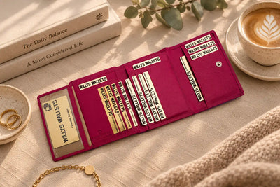 Pink RFID leather wallet for women with 18 card slots and transparent ID window