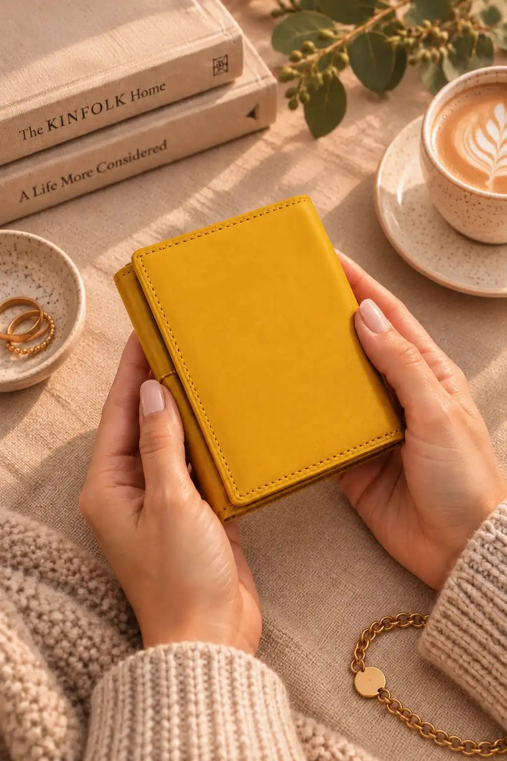 Personalised Yellow Leather Purse for Women | RFID Wallet with 18 Card Slots