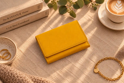 Personalised Yellow Leather Purse for Women | RFID Wallet with 18 Card Slots